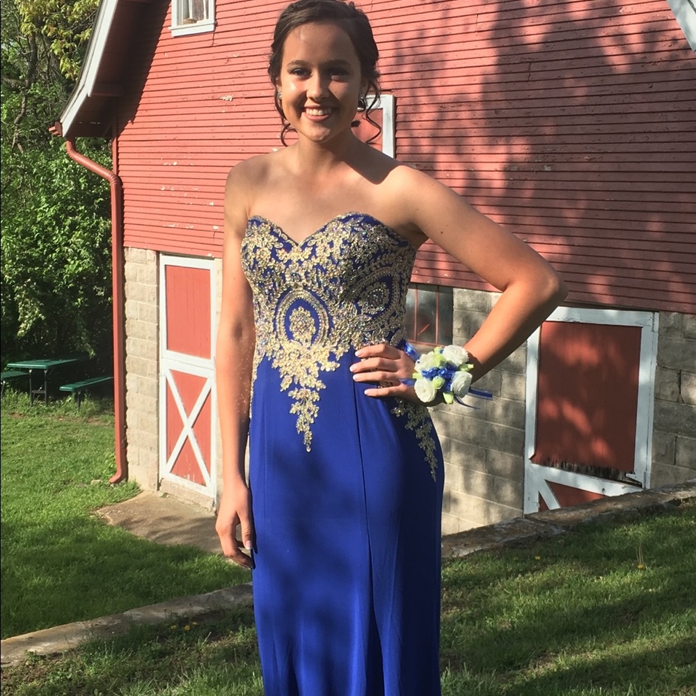 Blue long prom dress
